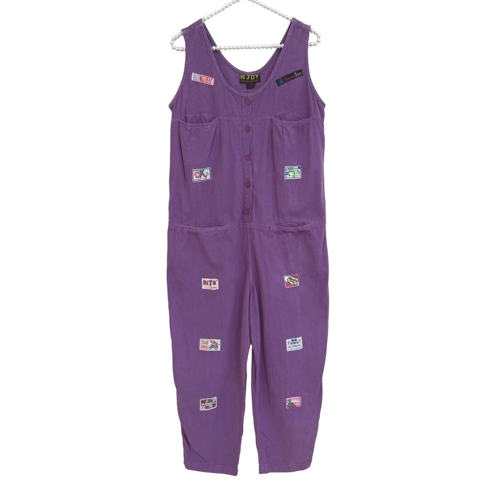 Vintage 90s N'JOY Patchwork Jumpsuit Purple Cotton Australia Beach Club Romper